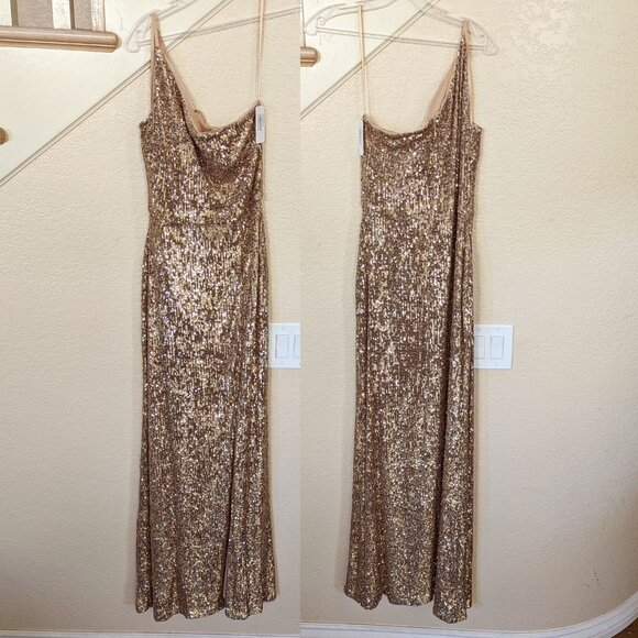 Gold Sequin One Shoulder Formal Prom Dress 6 - Picture 2 of 3